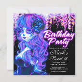 Invitation Jour de la mort crâne de sucre lueur Anniversaire (Devant)