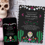 Invitation Jour de la mort crâne floral doux 16<br><div class="desc">Day of the Dead Sweet 16 Invitation avec crâne à sucre fleuri, fleur de fêtes mexicaine, cactus et bouts de crâne. Sweet 16 et le nom de la fille d'anniversaire est écrit en os et typographie décalée. L'invitation est également décoré à l'arrière et la modèle est prête à vous customiser...</div>