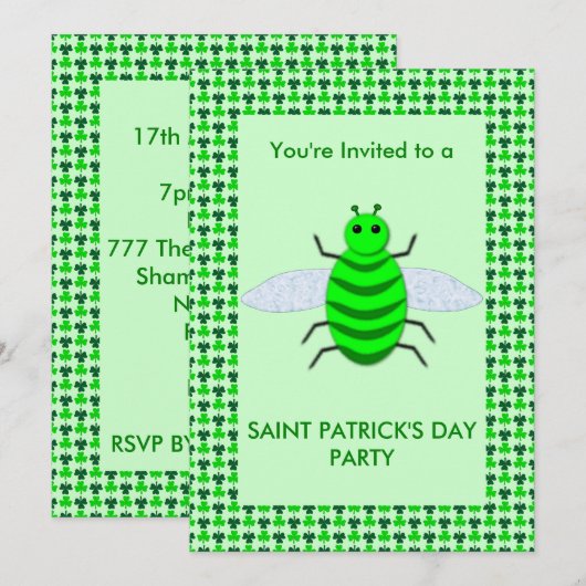 Invitation Jour de la Saint-Patrick Abeille et Trèfles (Devant / Derrière)