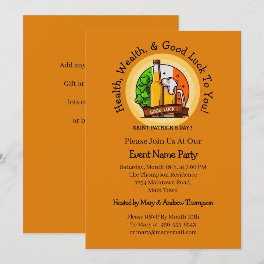 Invitation Jour de la Saint Patrick Beer & Drapeau Modifier l (Devant / Derrière)
