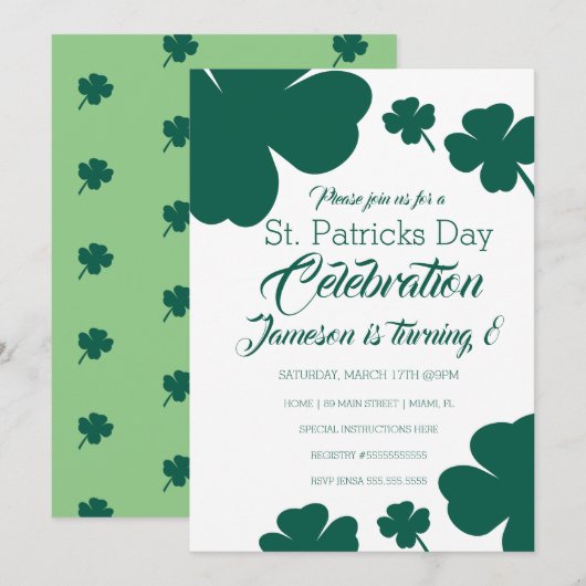 Invitation Jour de la Saint-Patrick Célébration de Verdure de (Devant / Derrière)