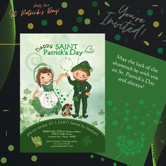 Invitation JOUR DE LA SAINT PATRICK Danser Leprechauns dessin