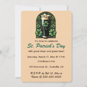 Invitation Jour de la Saint Patrick de Shamrock de bière vert