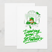 Invitation Jour de la Saint Patrick leprechaun boire seul (Devant / Derrière)