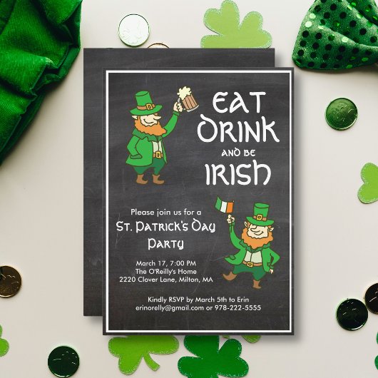 Invitation Jour de la Saint Patrick Party Manger Boire Irland
