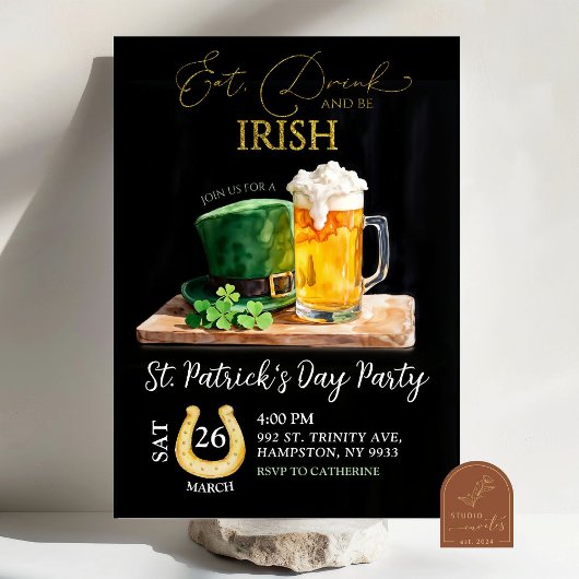 Invitation Jour de la Saint Patrick Shamrock irlandais Fête d