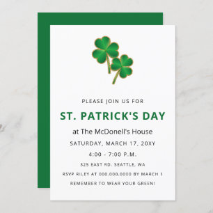 Invitation Jour de la Saint Patrick Shamrock simple et élégan