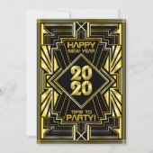 Invitation Jour de l'An Art Déco 2020 Gold Black Gatsby (Devant)