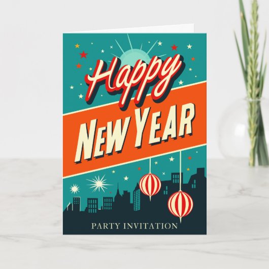 Invitation Jour de l'An Mid-Century Style moderne (Devant)