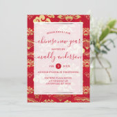 Invitation Jour de l'an Rouge or Lotus Floral Party (Debout devant)