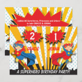 Invitation Jour de l'anniversaire de Twins Superhero | Filles (Devant / Derrière)