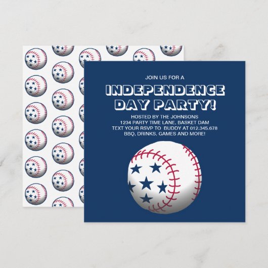 Invitation Jour de l'Indépendance Baseball (Devant / Derrière)