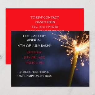 Invitation Jour de l'Indépendance du 4 juillet rouge Sparkler