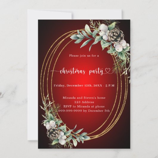 Invitation Jour de Noël au cône rouge or (Devant)