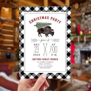Invitation Jour de Noël Buffalo Bison Tree Père Noël Plaid