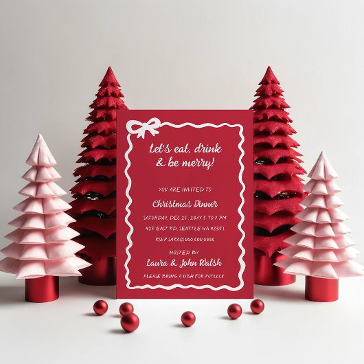 Invitation Jour de Noël de la Bow blanche rouge dessinée à la