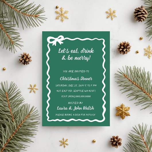 Invitation Jour de Noël de la Bow blanche verte à la main
