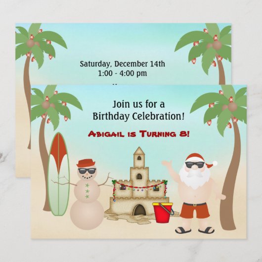 Invitation Jour de Noël de la plage de Père Noël (Devant / Derrière)