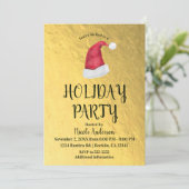 Invitation Jour de Noël de l'or brillant Red Santa Hat (Debout devant)