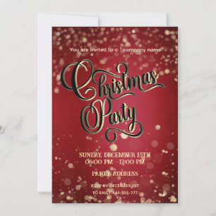 Invitation Jour de Noël d'entreprise de luxe Red /gold bokeh