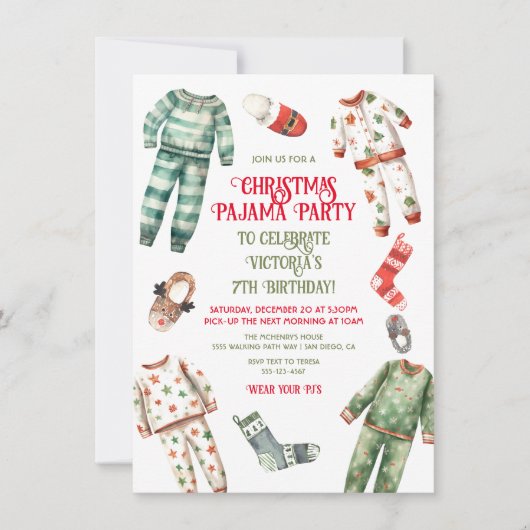 Invitation Jour de Noël du pyjama (Devant)