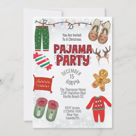 Invitation Jour de Noël du pyjama (Devant)