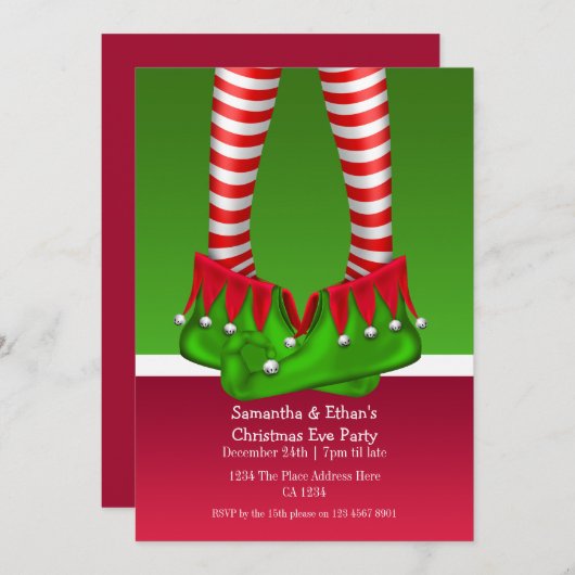 Invitation Jour De Noël Elf Bas Et Bottes (Devant / Derrière)