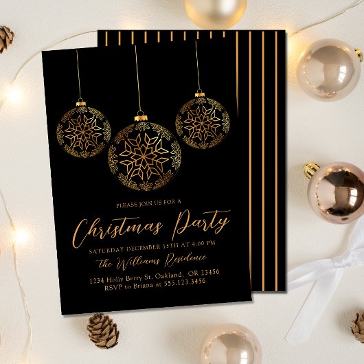 Invitation Jour de Noël Gold Black Holiday Bulle