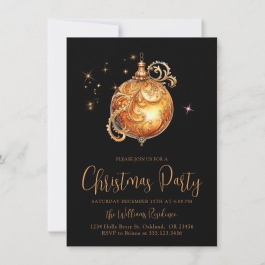 Invitation Jour de Noël Gold Black Holiday Bulle (Devant)