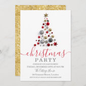 Invitation Jour de Noël Gold Red Bauble Tree (Devant / Derrière)