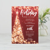 Invitation Jour de Noël MODERNE Open House Party Red Gold (Debout devant)