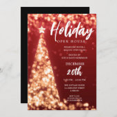 Invitation Jour de Noël MODERNE Open House Party Red Gold (Devant / Derrière)