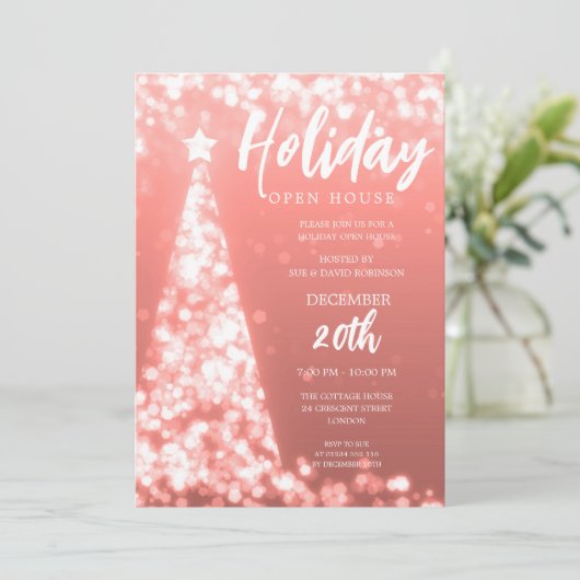 Invitation Jour de Noël MODERNE Open House Rose Gold (Debout devant)