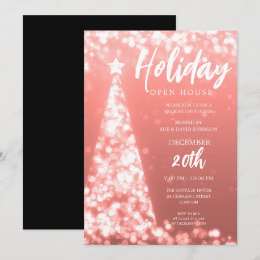 Invitation Jour de Noël MODERNE Open House Rose Gold (Devant / Derrière)