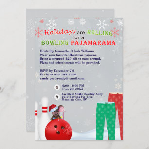 Invitation Jour de Noël Pajama Pizza Party Gris