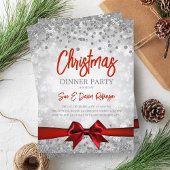 Invitation Jour de Noël Silver Red Parties scintillant Ribbon