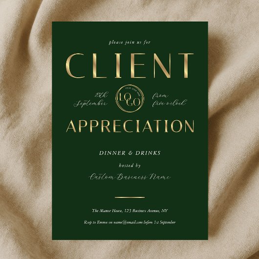 Invitation Jour de reconnaissance des clients Logo Vert et Or