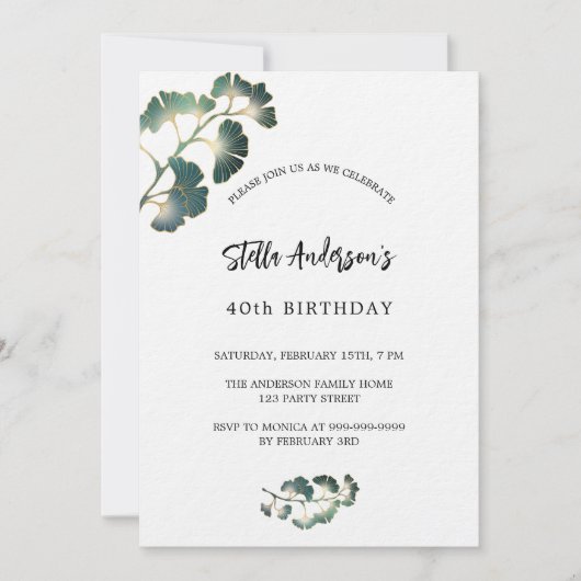 Invitation Jour de verdure écriture blanche élégant luxe (Devant)