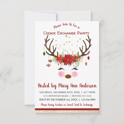 Invitation Jour d'échange de biscuits de Noël à Reindeer (Devant)