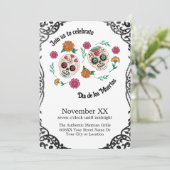 Invitation Jour des Crânes et fleurs de sucre morts (Debout devant)