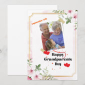 Invitation Jour des grands-parents rose floral (Devant / Derrière)