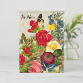 Invitation Jour des mères Jardin oeillets papillons Rose (Debout devant)