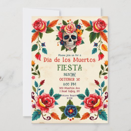 Invitation 💀🎉Jour des Morts de l'Os à la Fleur (Devant)