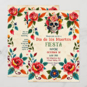 Invitation 💀🎉Jour des Morts de l'Os à la Fleur (Devant / Derrière)