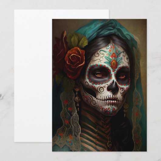Invitation Jour des morts V3-Femmes Peinture à l'huile  Invit (Devant / Derrière)