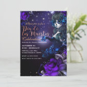 Invitation Jour des Morts Violet Bleu Dia de los Muertos (Debout devant)