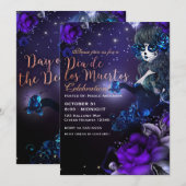Invitation Jour des Morts Violet Bleu Dia de los Muertos (Devant / Derrière)