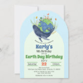 Invitation Jour des terres moderne Bleu baleine fête d'annive (Devant)