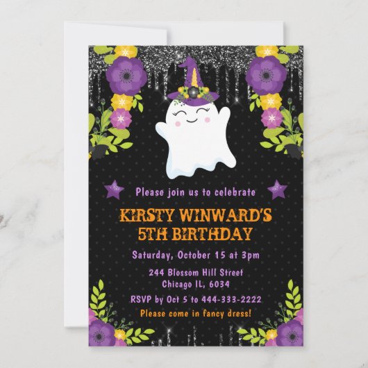Invitation Jour d'Halloween Floral Ghost mignon (Devant)