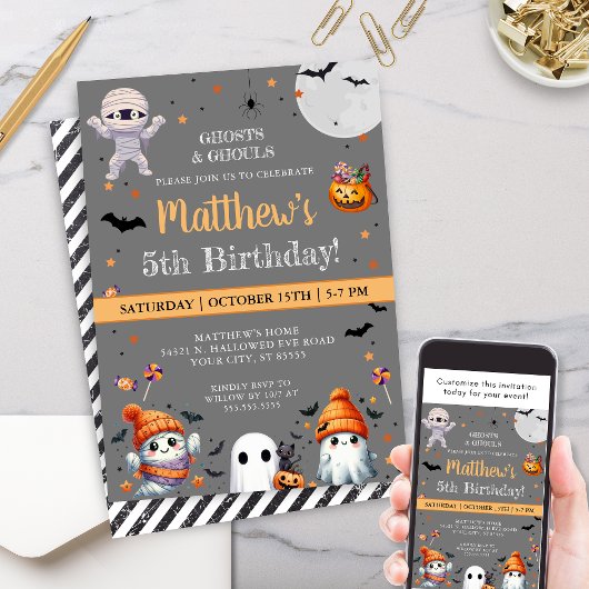Invitation Jour d'Halloween Orange moderne Cute Ghost Party